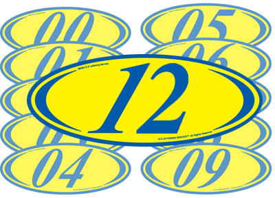 Blue & Yellow Two Digit Oval Year Model {EZ225-B}
