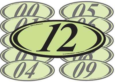 Chartreuse & Black Two Digit Oval  Year Model {EZ225-C}