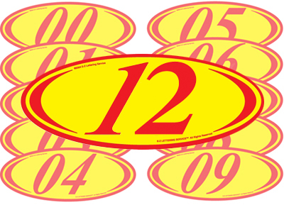 Red & Yellow Two Digit Oval Year Model {EZ225-R}