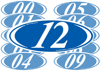 White & Blue Two Digit Oval Year Model {EZ225-WB}