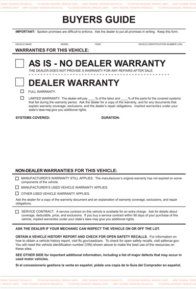 Buyers Guide Forms As-Is{EZ230-ASIS}