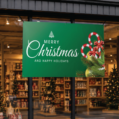Merry Christmas 3x5ft Vinyl Banner (Green)