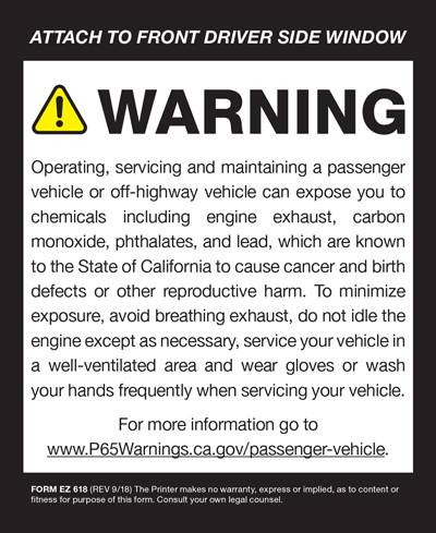 Prop. 65 Decal - English Only {EZ618}