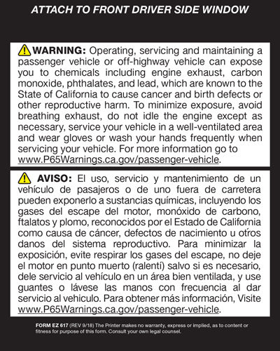 Prop. 65 Decal - English/Spanish Only {EZ617}
